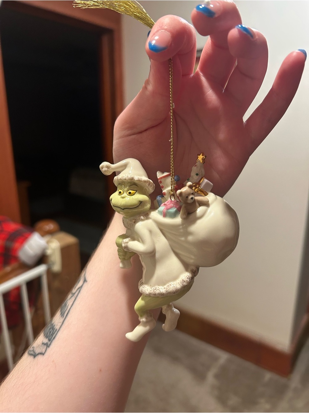 Lenox grinch with Santa gift sack  ornament